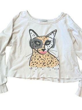 WILDFOX cropped distressed cheetah sweatshirt